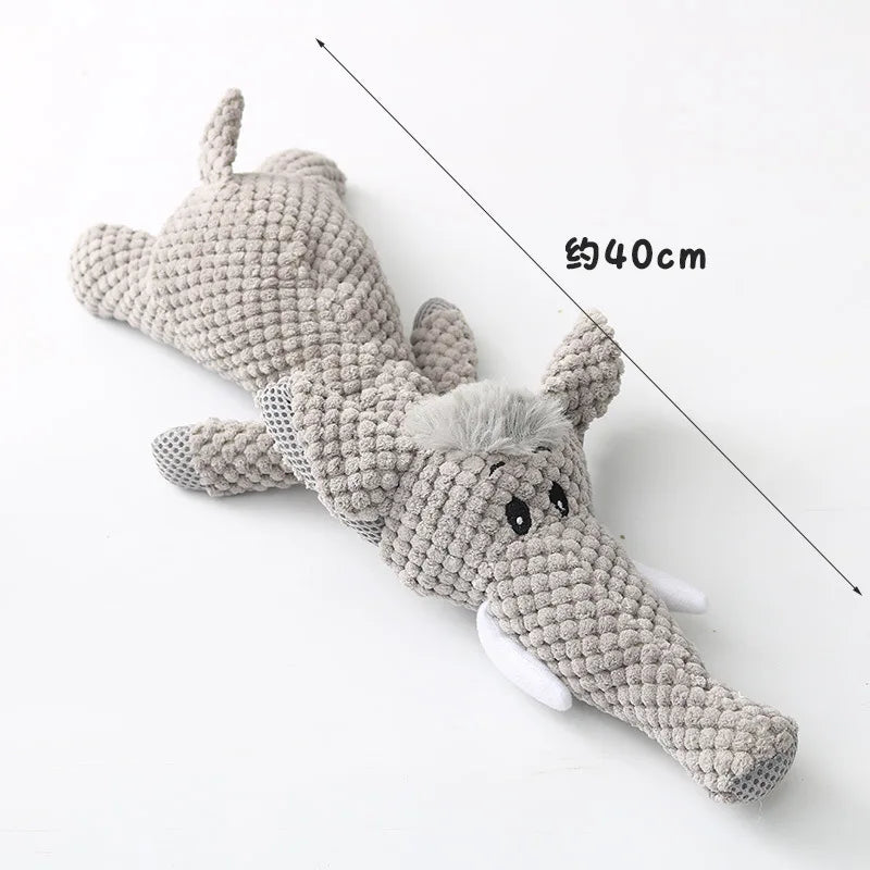 Plush cartoon squeaky dog toy – soft fleece, available in wolf, lion and elephant designs