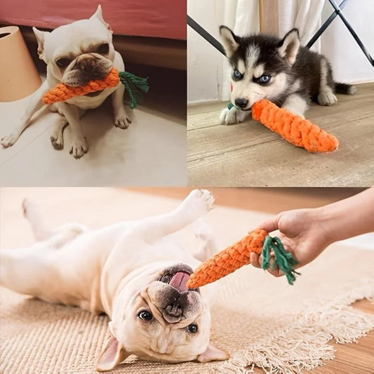 Carrot-shaped pet knot toy for cats and dogs – durable cotton rope, great for chewing and playing