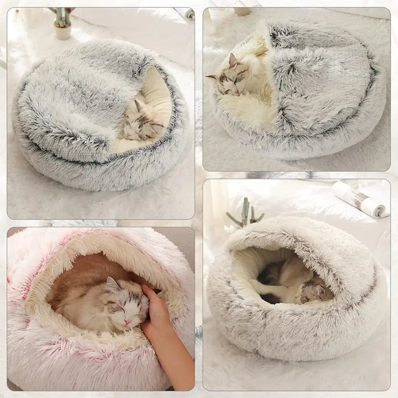 Warm plush pet bed for cats and small dogs – soft anti-slip bottom, available in multiple sizes and colors