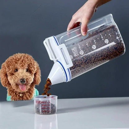 Pet food storage container for dogs and cats – airtight plastic, available in white and blue