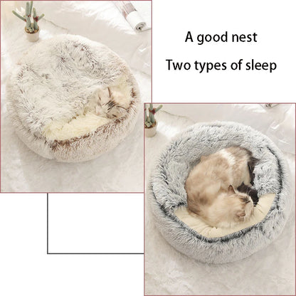 Warm plush pet bed for cats and small dogs – soft anti-slip bottom, available in multiple sizes and colors