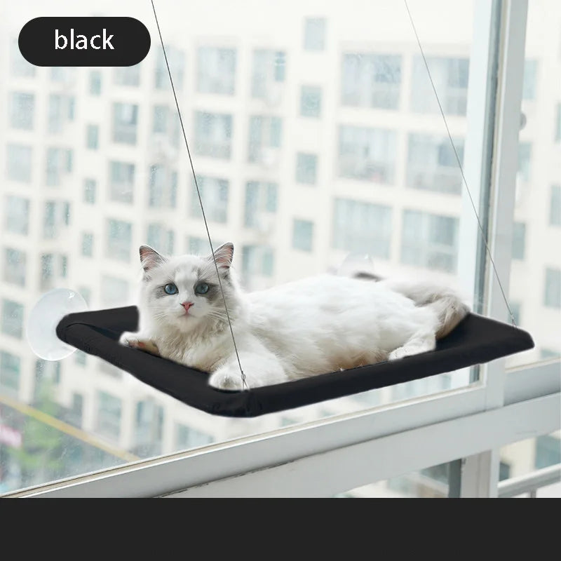 Hanging cat hammock – sturdy canvas with suction cups, fits windows and walls