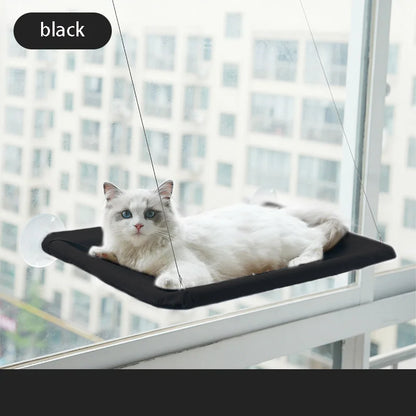 Hanging cat hammock – sturdy canvas with suction cups, fits windows and walls