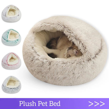 Warm plush pet bed for cats and small dogs – soft anti-slip bottom, available in multiple sizes and colors