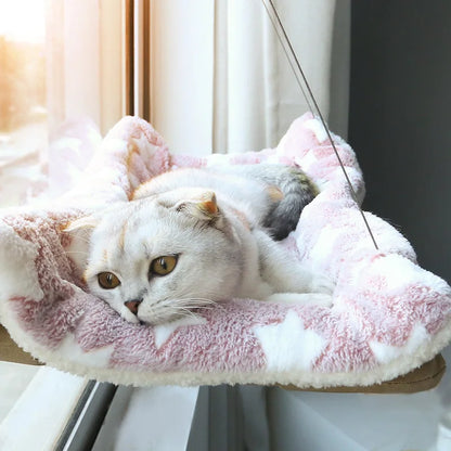 Hanging cat hammock – sturdy canvas with suction cups, fits windows and walls