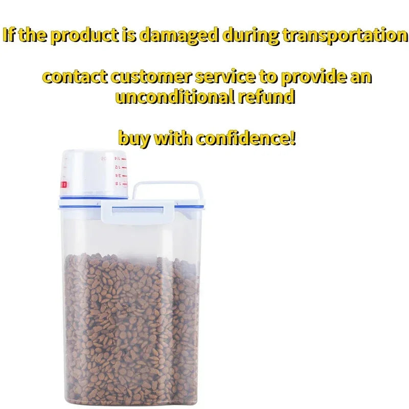 Pet food storage container for dogs and cats – airtight plastic, available in white and blue