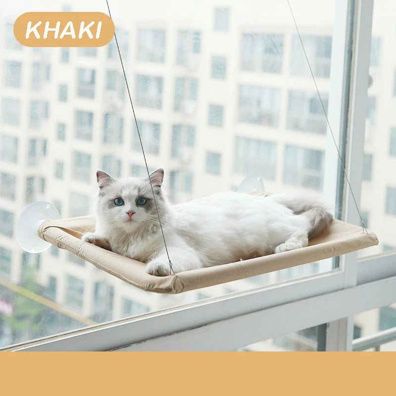 Hanging cat hammock – sturdy canvas with suction cups, fits windows and walls