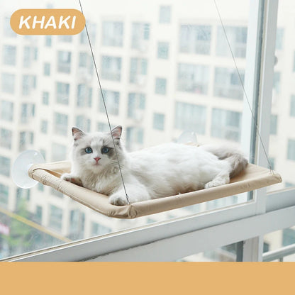 Hanging cat hammock – sturdy canvas with suction cups, fits windows and walls