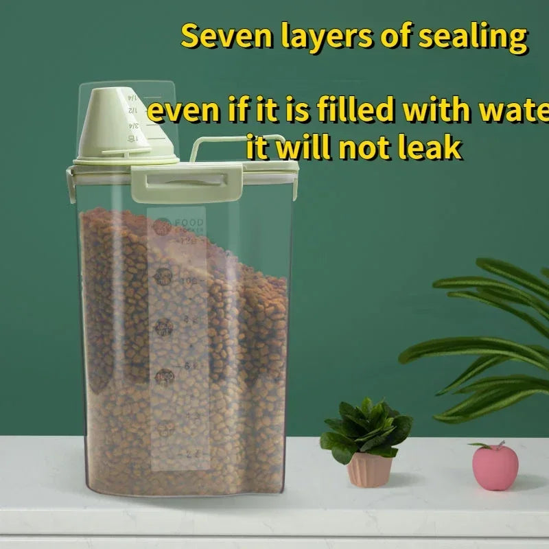 Pet food storage container for dogs and cats – airtight plastic, available in white and blue