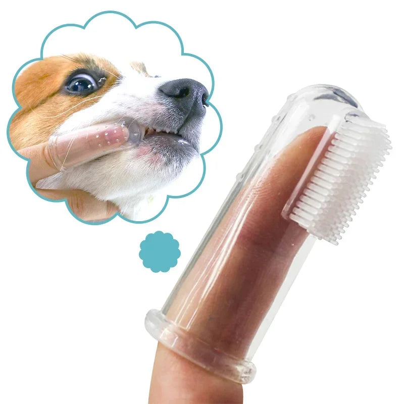 Pet finger toothbrush for cats and dogs – soft silicone bristles, easy to use for dental care