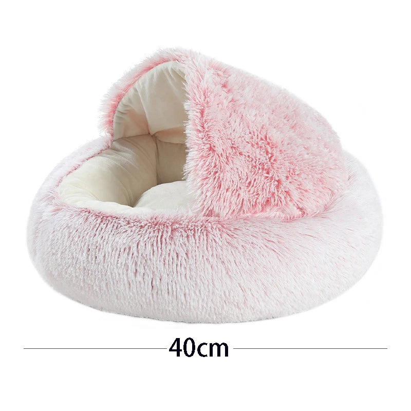 Warm plush pet bed for cats and small dogs – soft anti-slip bottom, available in multiple sizes and colors