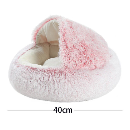 Warm plush pet bed for cats and small dogs – soft anti-slip bottom, available in multiple sizes and colors