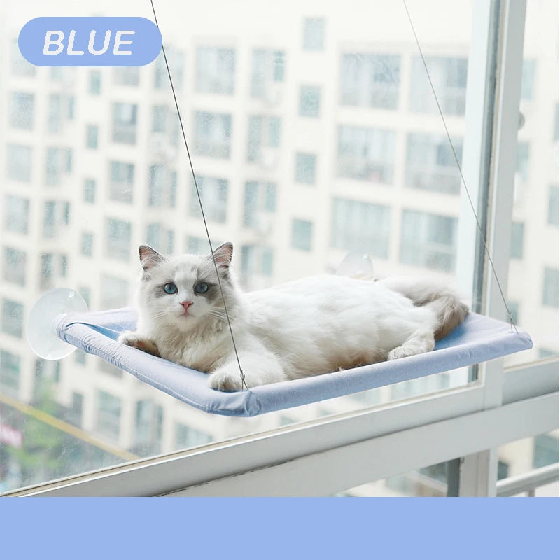 Hanging cat hammock – sturdy canvas with suction cups, fits windows and walls