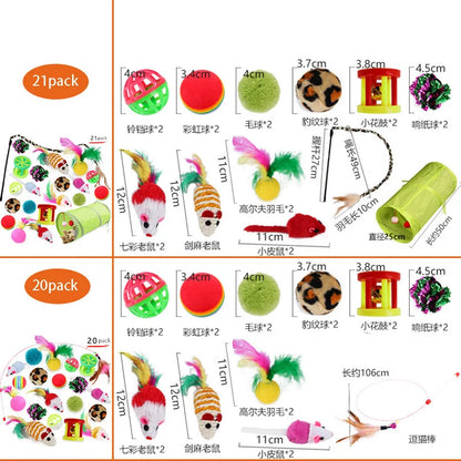 Cat toy variety pack with interactive toys – includes feather wand, ball and mouse toys for cats