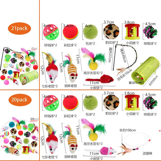 Cat toy variety pack with interactive toys – includes feather wand, ball and mouse toys for cats