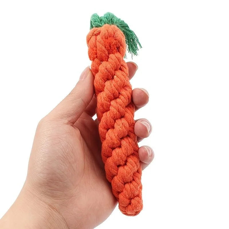 Carrot-shaped pet knot toy for cats and dogs – durable cotton rope, great for chewing and playing