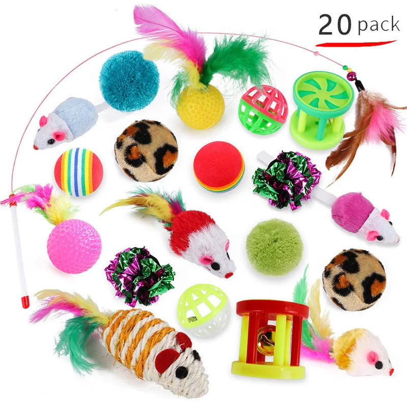 Cat toy variety pack with interactive toys – includes feather wand, ball and mouse toys for cats