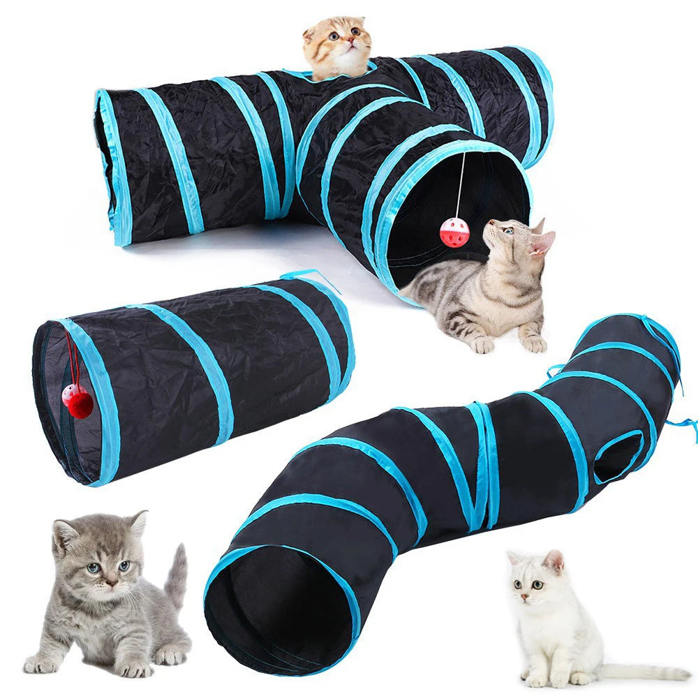 Foldable cat tunnel – collapsible play tunnel for cats with crinkle sound and peek-a-boo hole