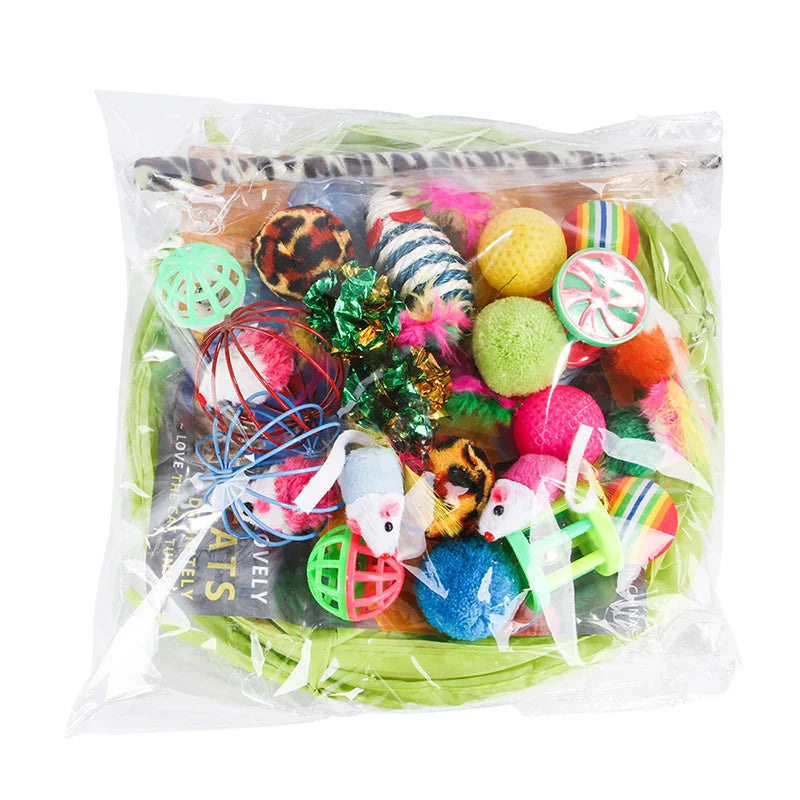 Cat toy variety pack with interactive toys – includes feather wand, ball and mouse toys for cats