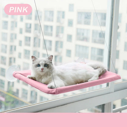 Hanging cat hammock – sturdy canvas with suction cups, fits windows and walls