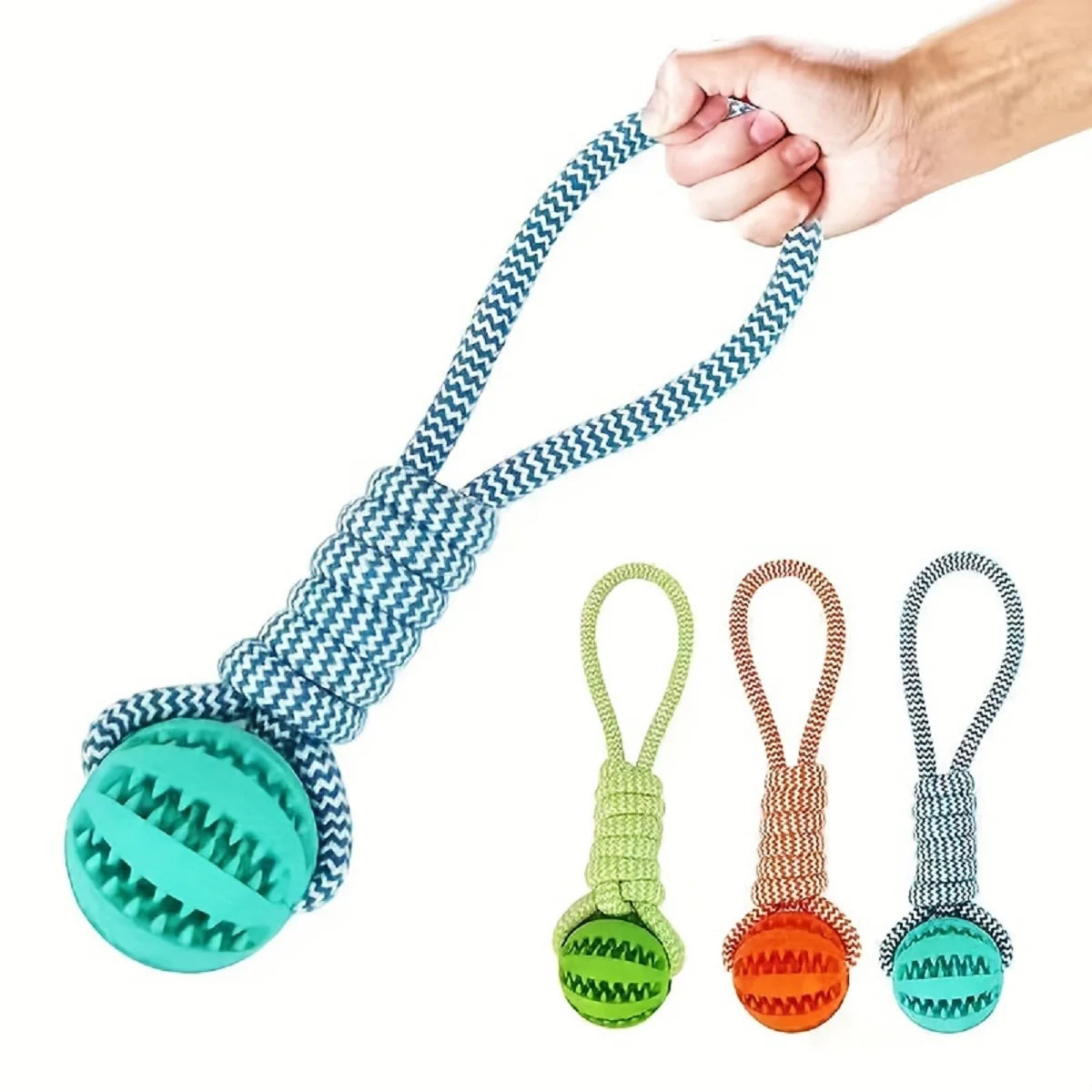 Interactive dog toy ball – durable rubber rope toy for chewing and fetching
