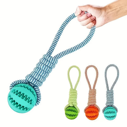 Interactive dog toy ball – durable rubber rope toy for chewing and fetching
