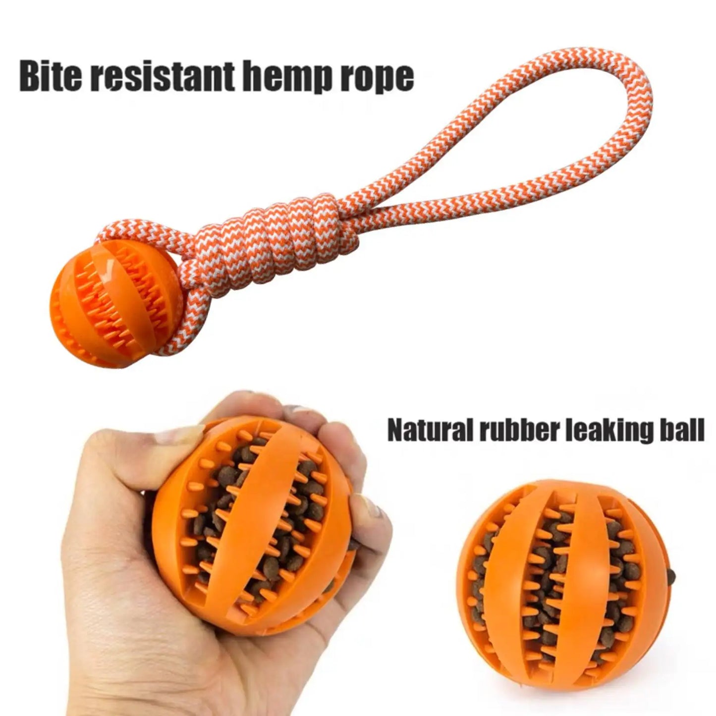 Interactive dog toy ball – durable rubber rope toy for chewing and fetching