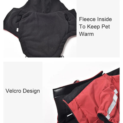 Waterproof winter pet coat for dogs – warm fleece lining, available in multiple sizes and colors