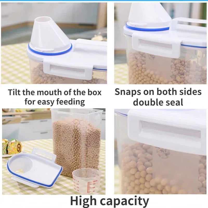 Pet food storage container for dogs and cats – airtight plastic, available in white and blue