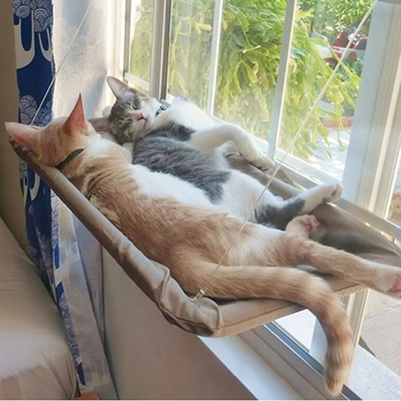 Hanging cat hammock – sturdy canvas with suction cups, fits windows and walls