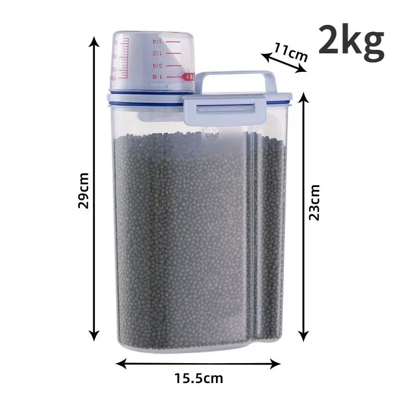 Pet food storage container for dogs and cats – airtight plastic, available in white and blue