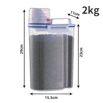 Pet food storage container for dogs and cats – airtight plastic, available in white and blue