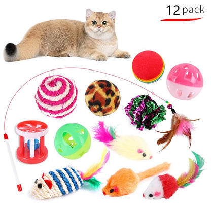 Cat toy variety pack with interactive toys – includes feather wand, ball and mouse toys for cats