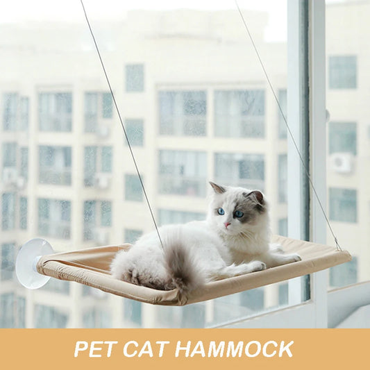 Hanging cat hammock – sturdy canvas with suction cups, fits windows and walls