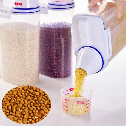 Pet food storage container for dogs and cats – airtight plastic, available in white and blue