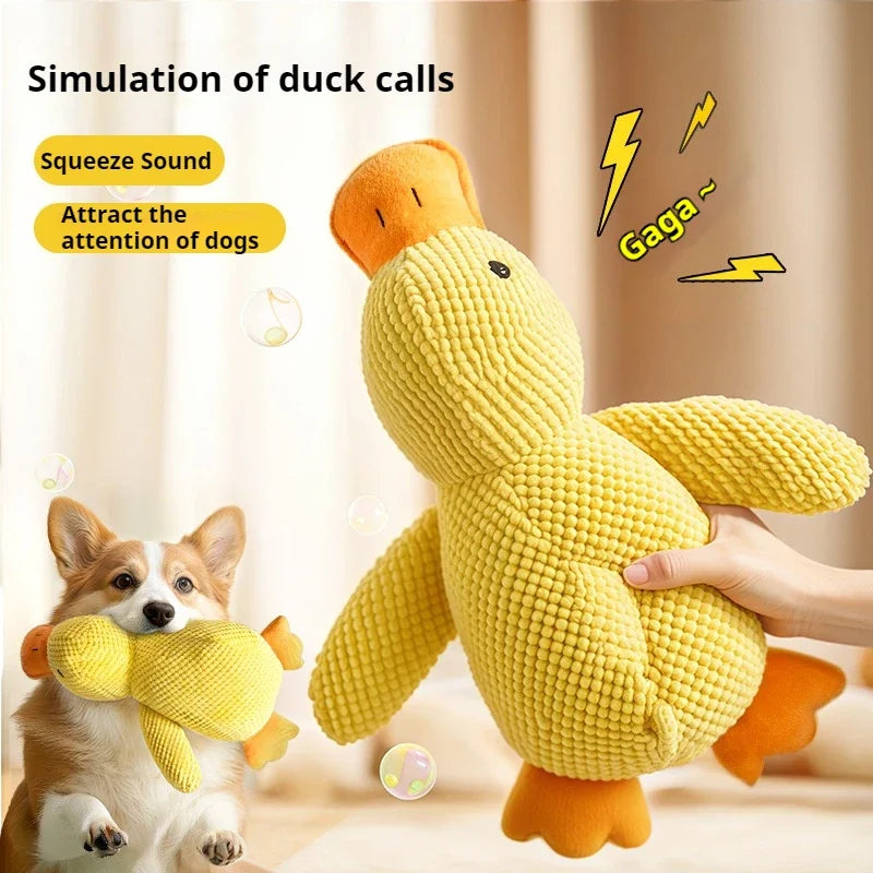 Plush duck dog toy – squeaky and bite-resistant, available in small, medium and large