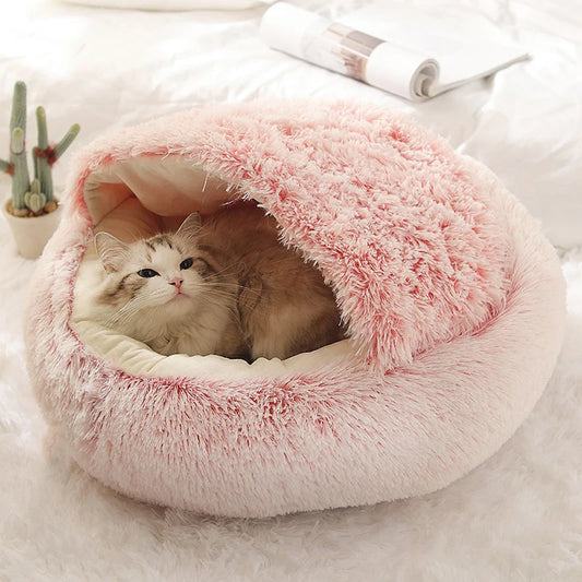 Warm plush pet bed for cats and small dogs – soft anti-slip bottom, available in multiple sizes and colors