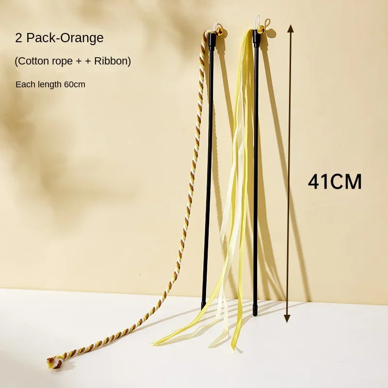 Interactive feather cat toy with bell and ribbon – soft PP cotton, available in packs of 1 to 3