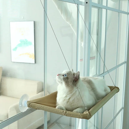 Hanging cat hammock – sturdy canvas with suction cups, fits windows and walls