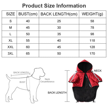Waterproof winter pet coat for dogs – warm fleece lining, available in multiple sizes and colors