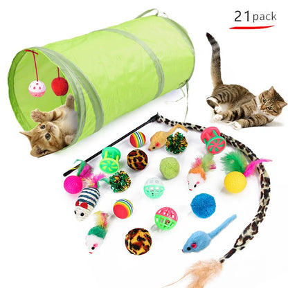 Cat toy variety pack with interactive toys – includes feather wand, ball and mouse toys for cats