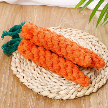 Carrot-shaped pet knot toy for cats and dogs – durable cotton rope, great for chewing and playing