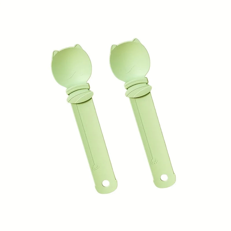 Cat treat squeeze spoon 2-pack – durable plastic, available in green, pink and yellow