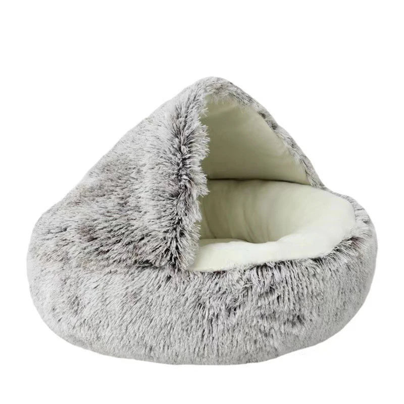 Warm plush pet bed for cats and small dogs – soft anti-slip bottom, available in multiple sizes and colors